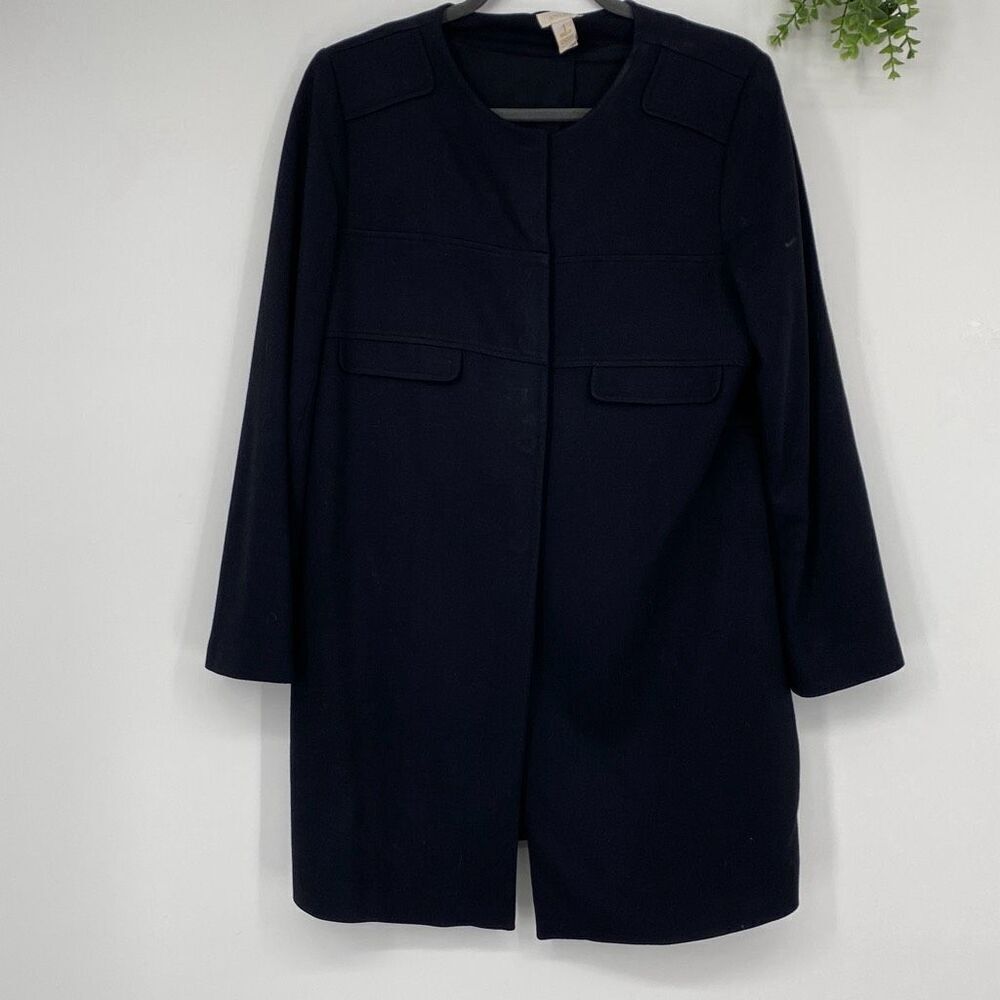 Chico's Women's‎ Long Sleeve Rayon Blend Snap Down Long Coat Jacket Black Size 8